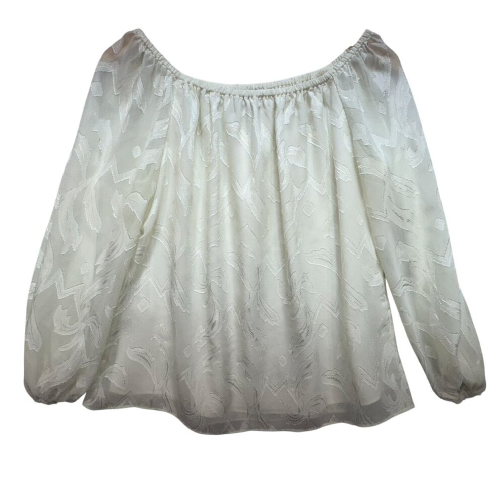 White House Black Market Womens Long Sleeve Blouse Top Size M White Textured